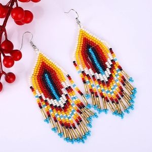Handmade Beaded Colorful Fringe Earrings in Sunrise Blue